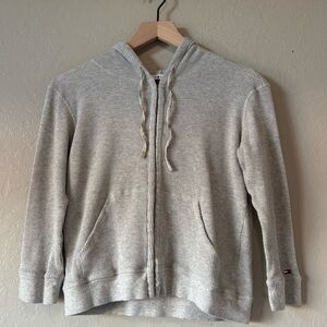 1999 Y2K Tommy Hilfiger Waffle Knit Eyelet Hoodie Gray Women’s LG